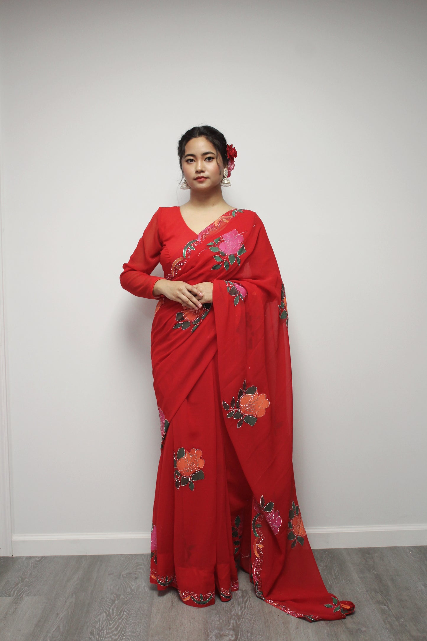 Ready to wear Floral Saree set with peticoat
