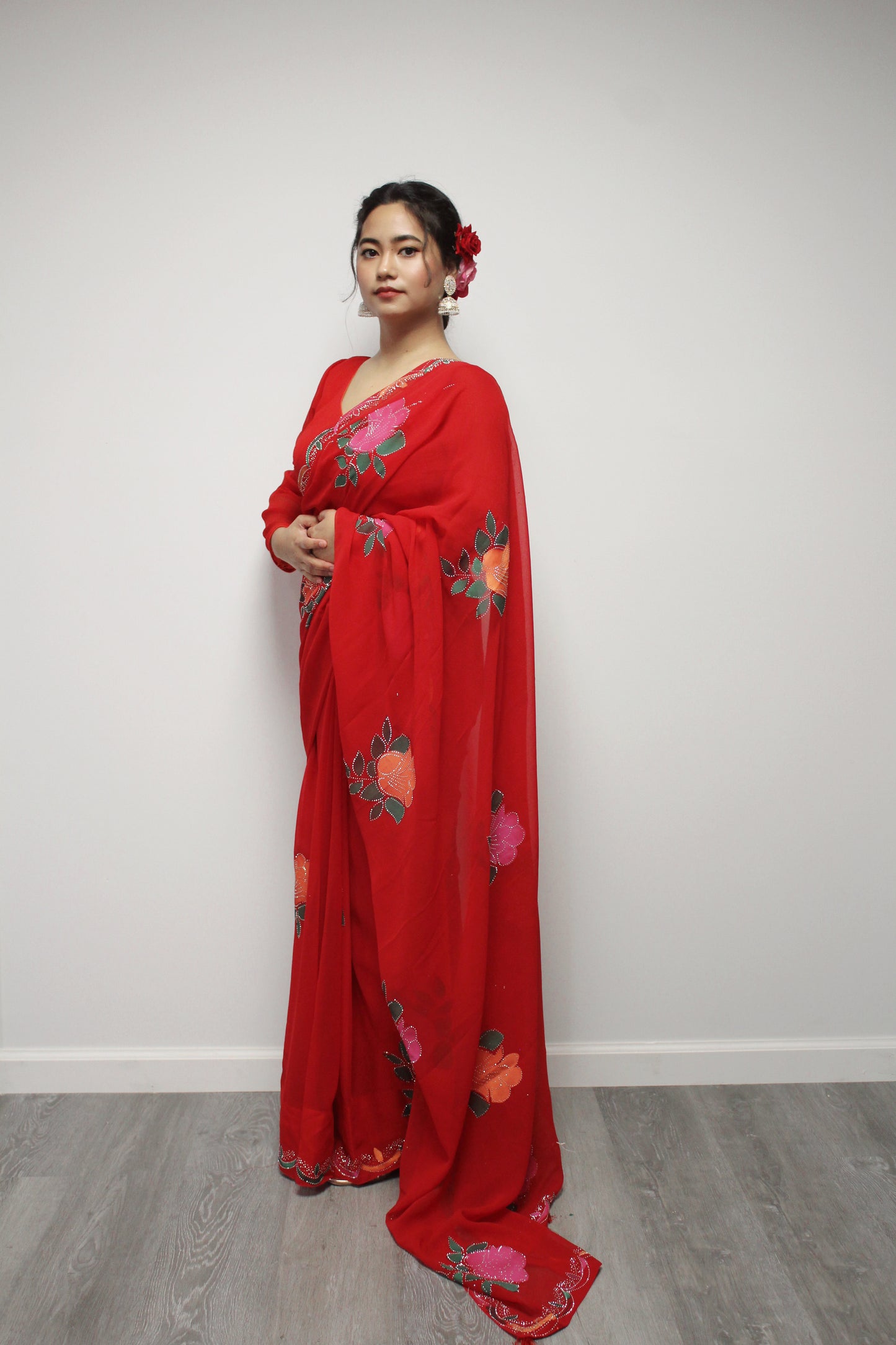 Ready to wear Floral Saree set with peticoat
