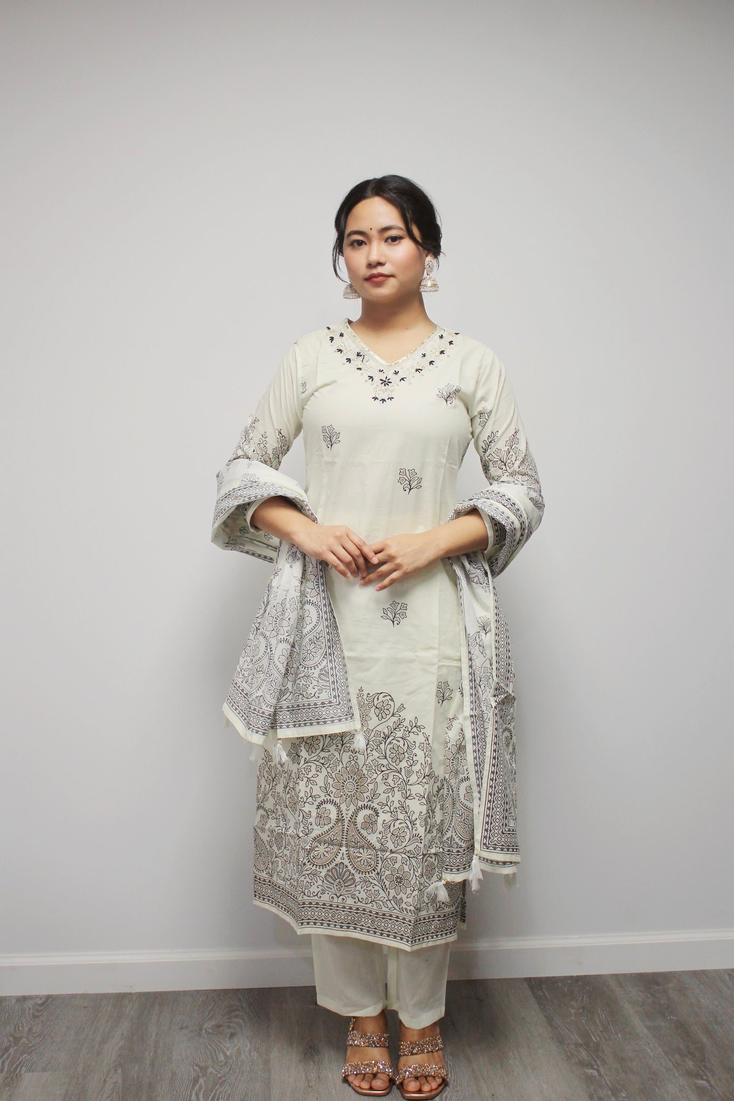 Cotton Straight Kurta Set with matching dupatta.