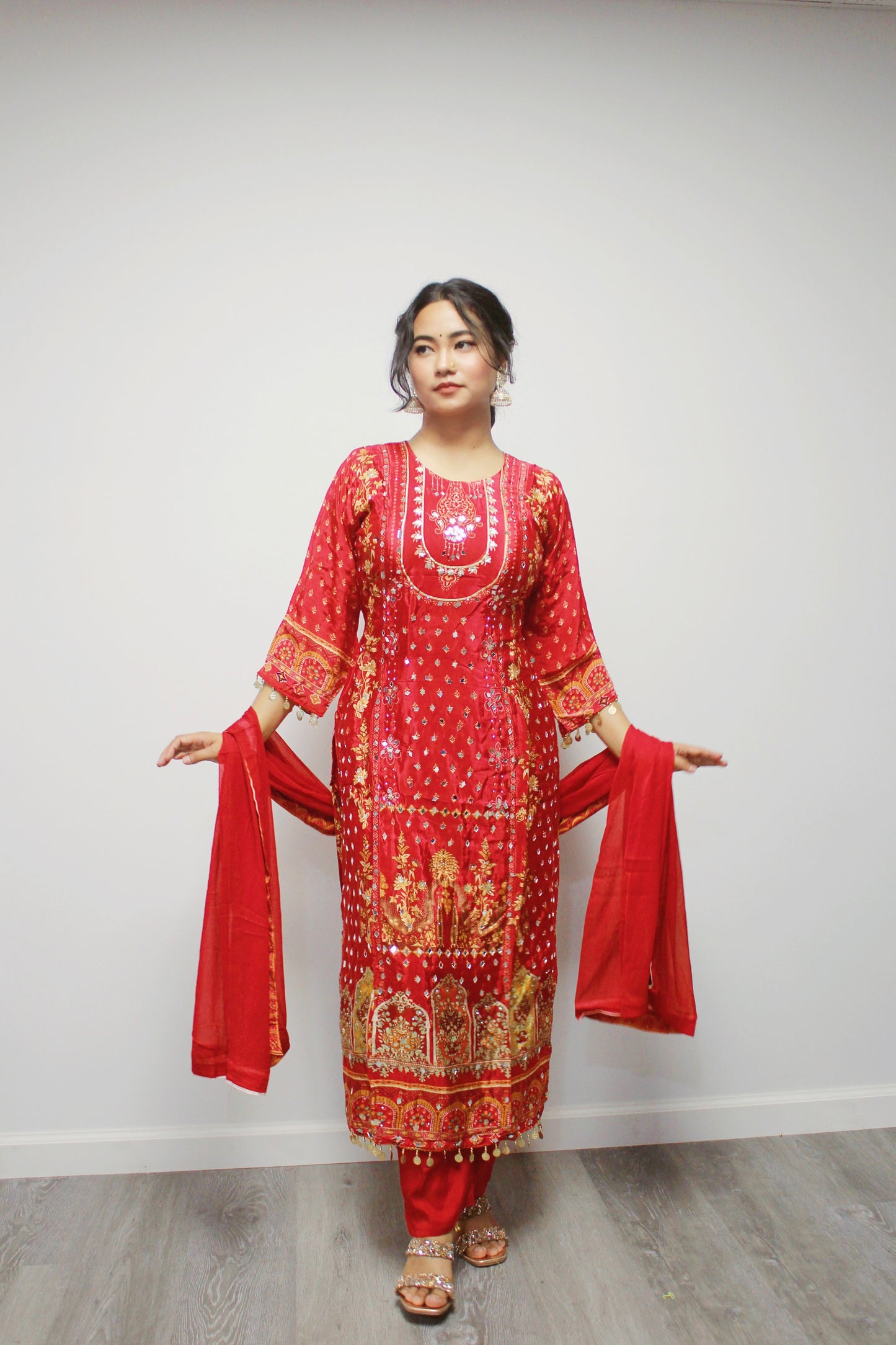 Mirror worked Kurtha Set with dupatta.