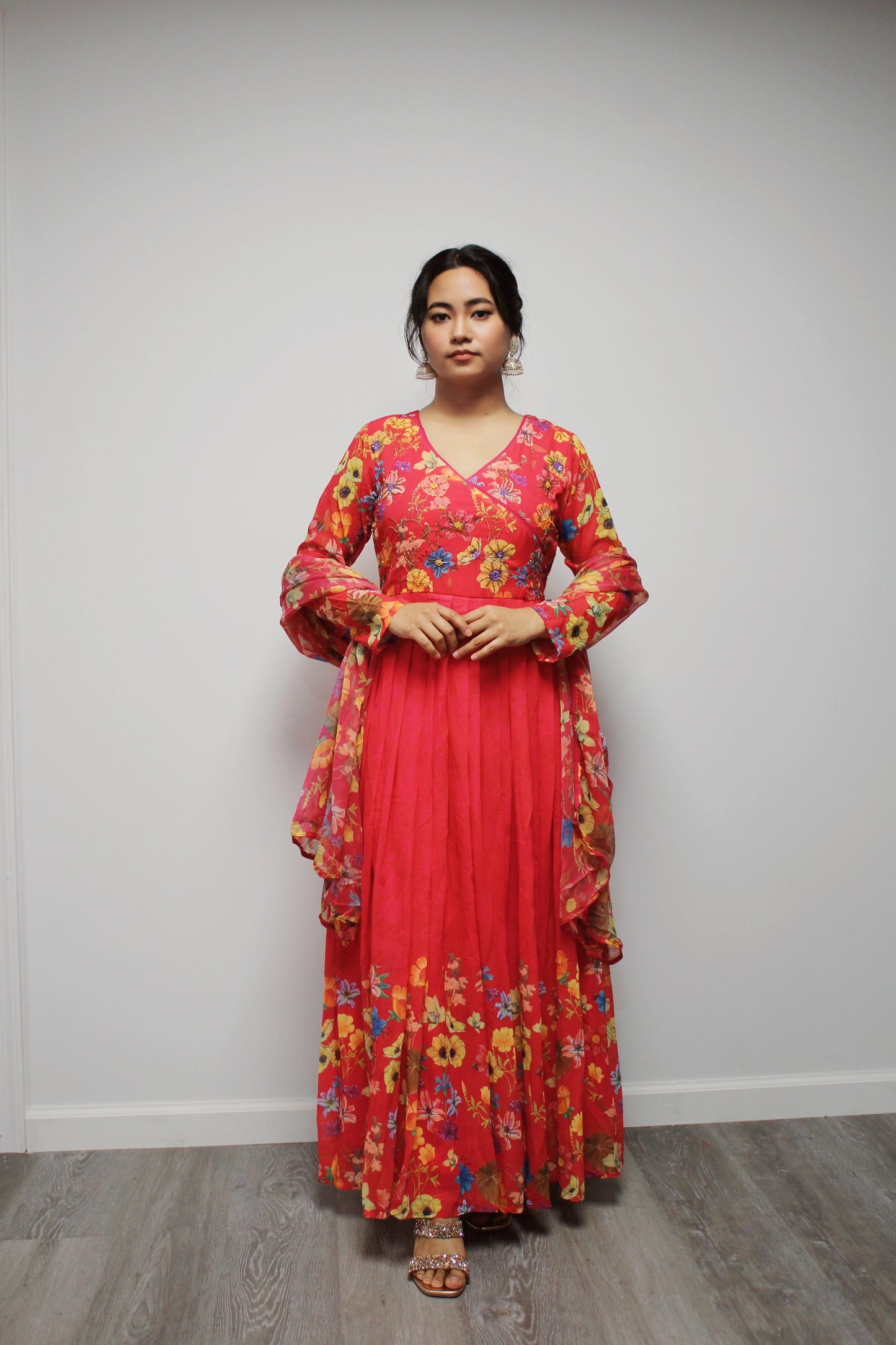 Floral Hand-worked Gown with pant and dupatta.