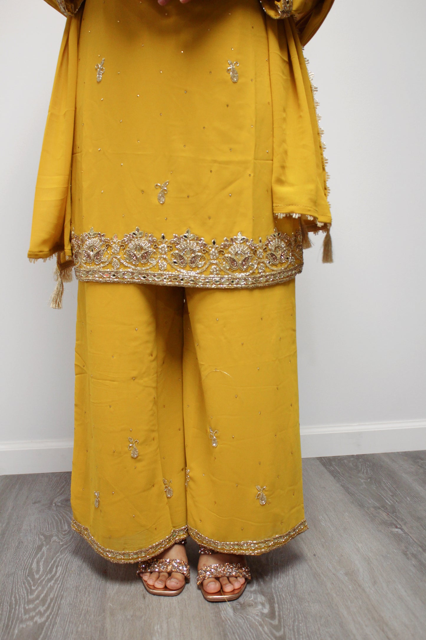 Hand-worked Palazzo Kurta set with Dupatta.