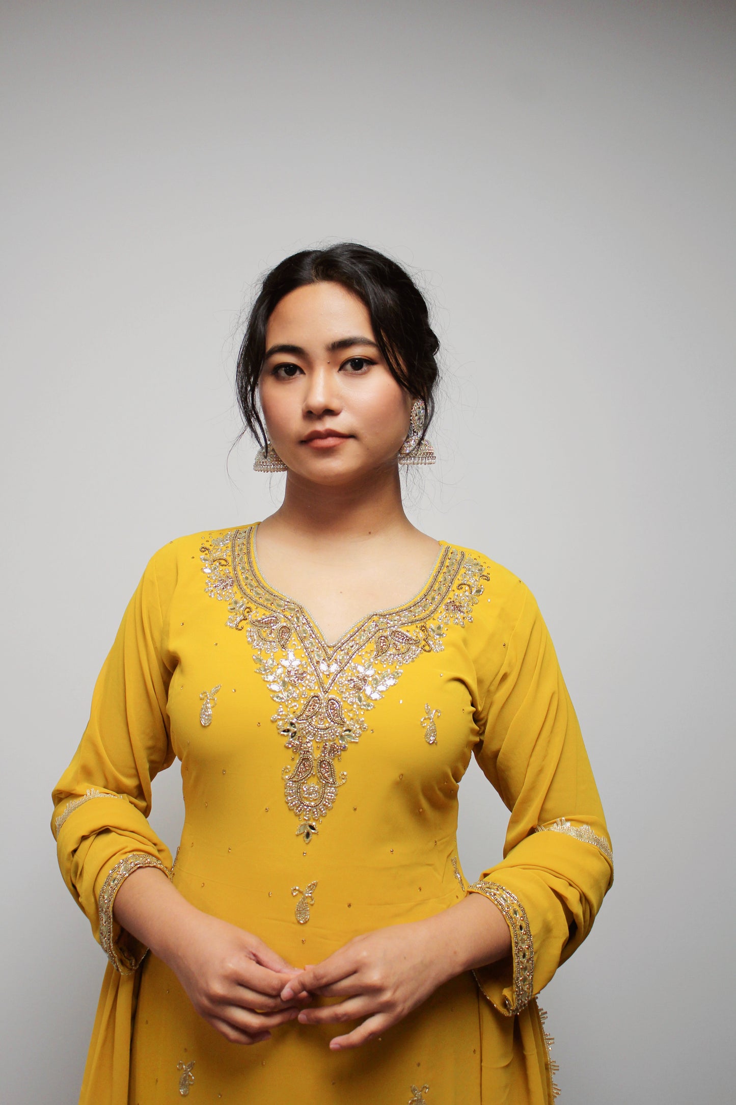Hand-worked Palazzo Kurta set with Dupatta.
