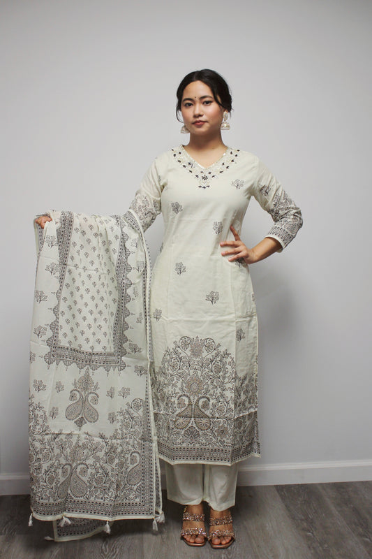 Cotton Straight Kurta Set with matching dupatta.