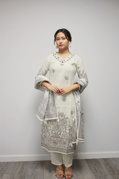 Cotton Straight Kurta Set with matching dupatta.