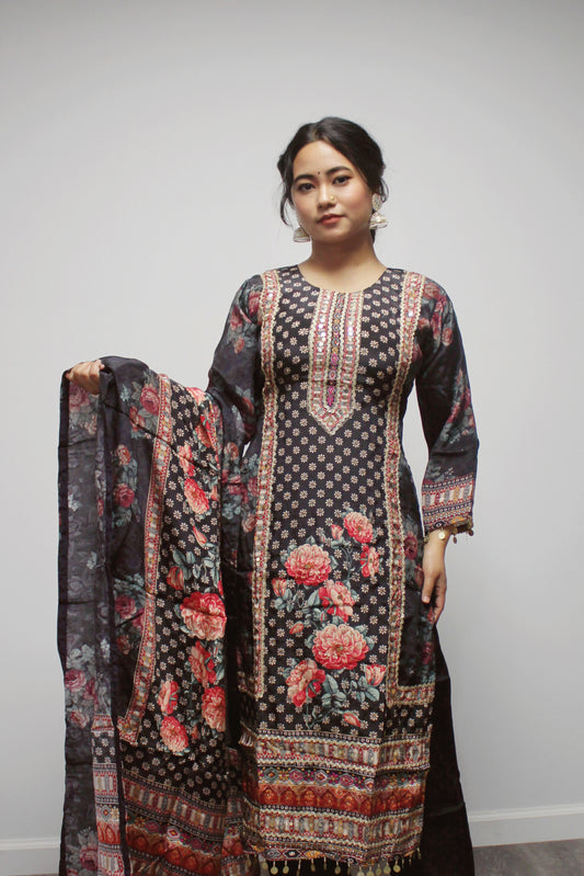 Floral Kurta set with matching dupatta.