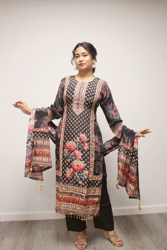 Floral Kurta set with matching dupatta.