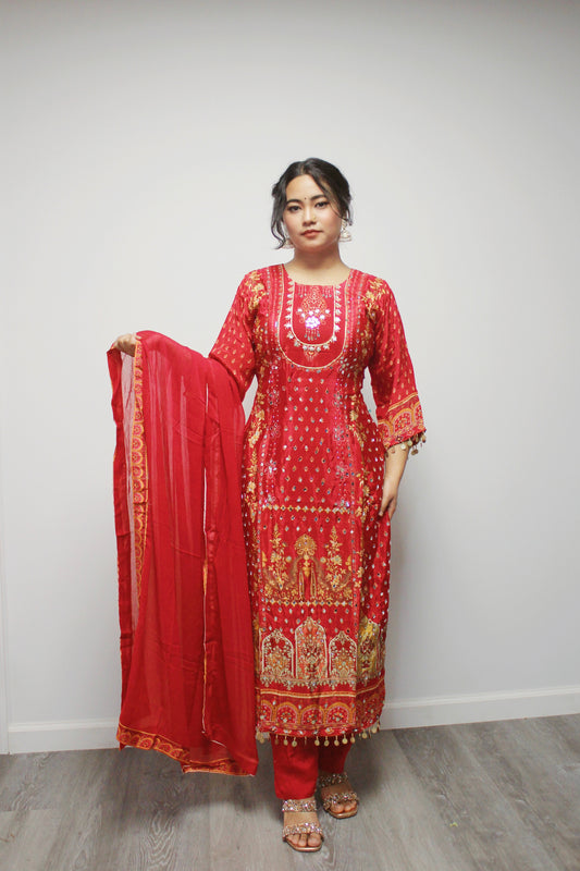 Mirror worked Kurtha Set with dupatta.
