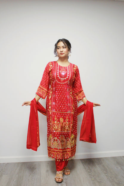 Mirror worked Kurtha Set with dupatta.