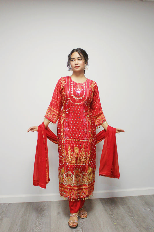 Mirror worked Kurtha Set with dupatta.