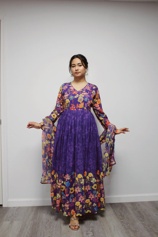 Floral Hand-worked Gown with Pant and Dupatta.