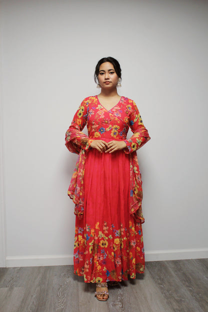 Floral Hand-worked Gown with pant and dupatta.