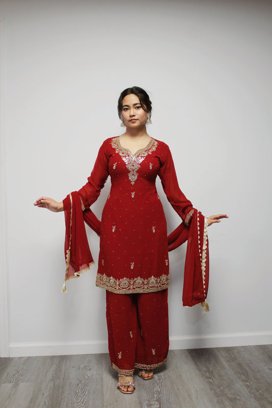 Hand-worked Kurta Palazzo set with Dupatta.