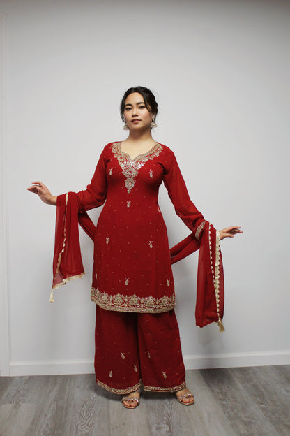 Hand-worked Kurta Palazzo set with Dupatta.