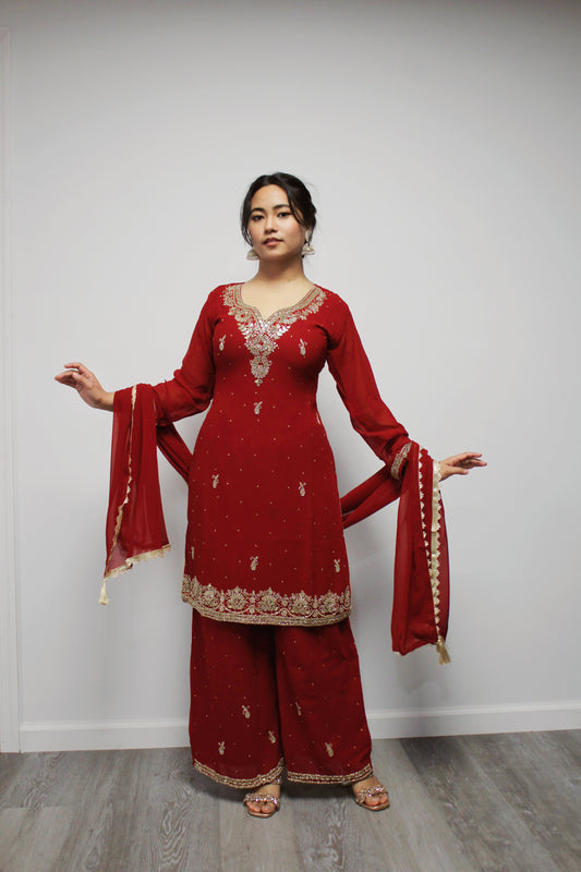 Hand-worked Kurta Palazzo set with Dupatta.