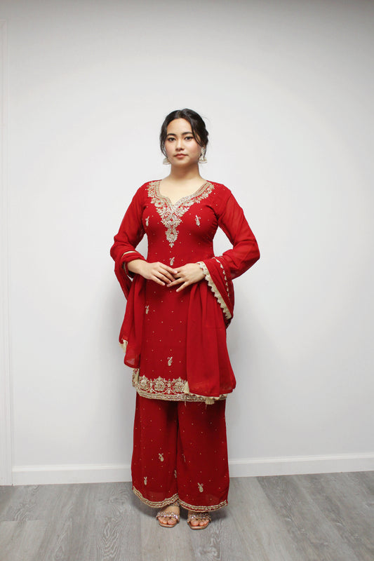 Hand-worked Palazzo Kurta set with Dupatta.