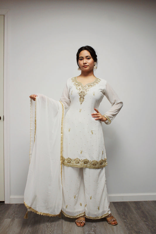Hand-worked Kurta Palazzo Set with Dupatta.