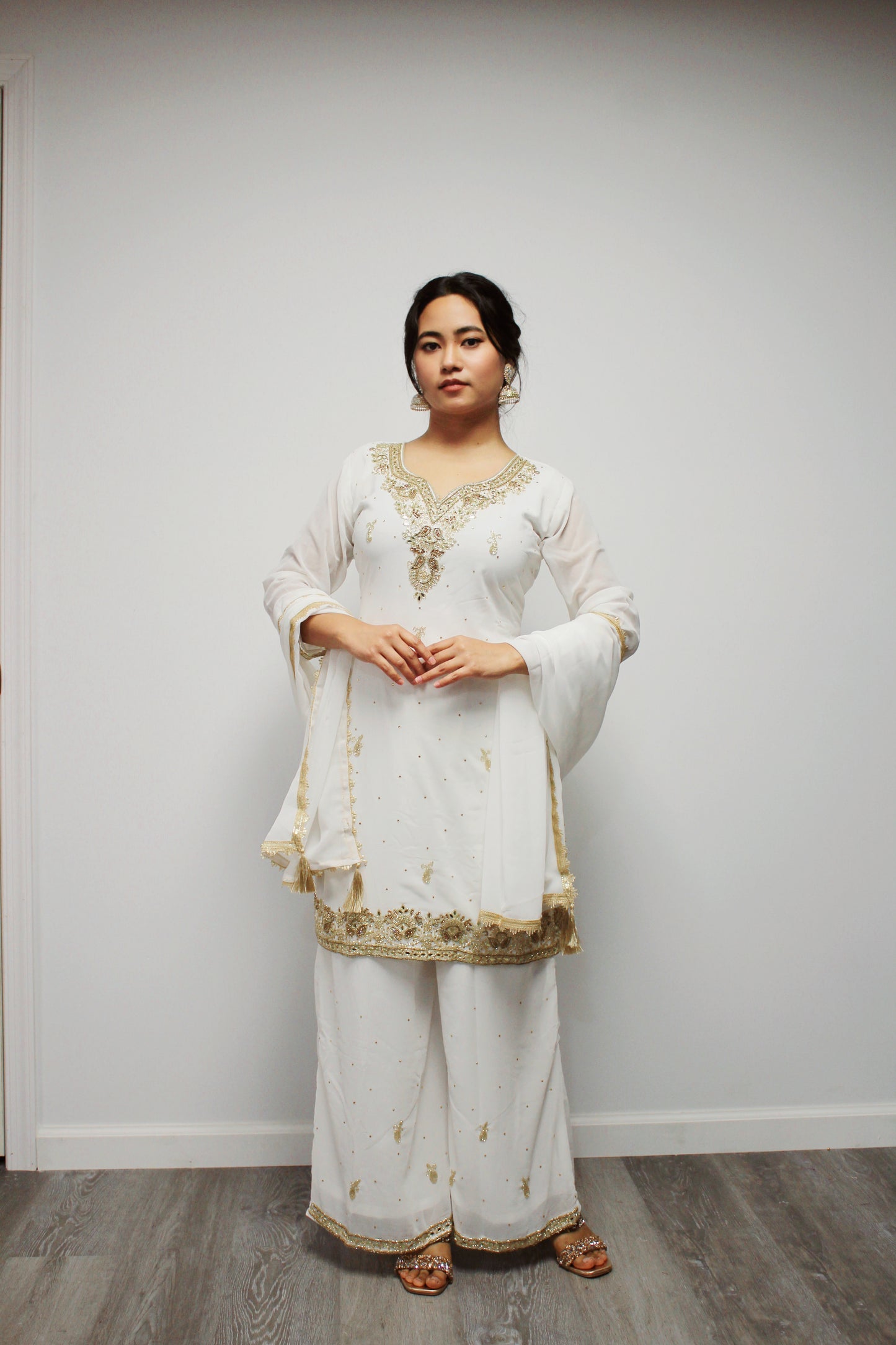 Hand-worked Kurta Palazzo Set with Dupatta.