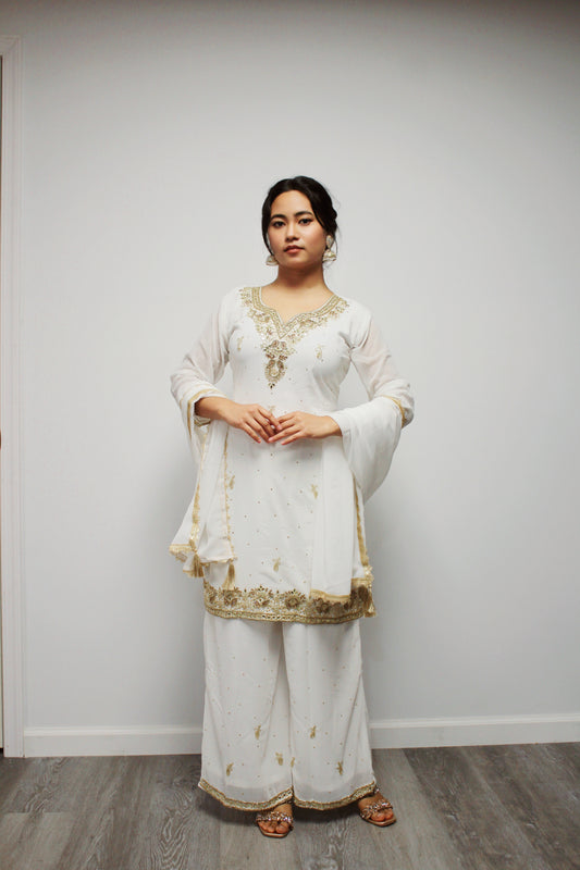 Hand-worked Kurta Palazzo Set with Dupatta.