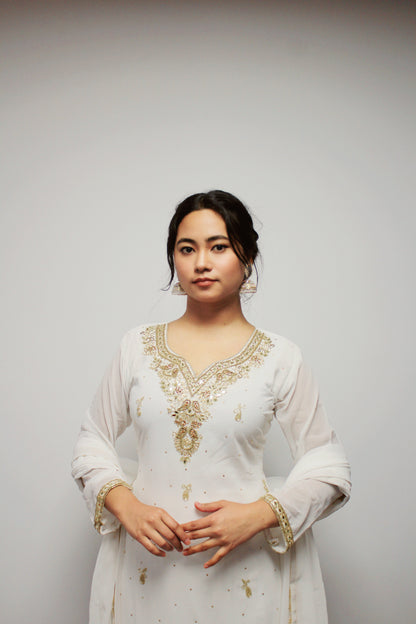 Hand-worked Kurta Palazzo Set with Dupatta.