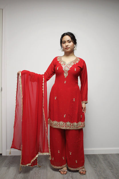 Hand-worked Palazzo Kurta set with Dupatta.
