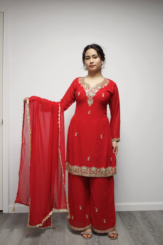 Hand-worked Palazzo Kurta set with Dupatta.