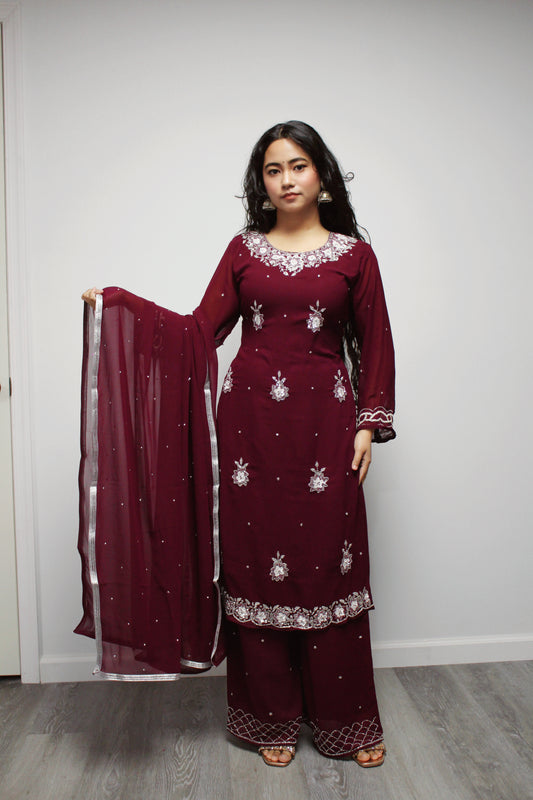 Hand-worked Palazzo Set with matching dupatta.