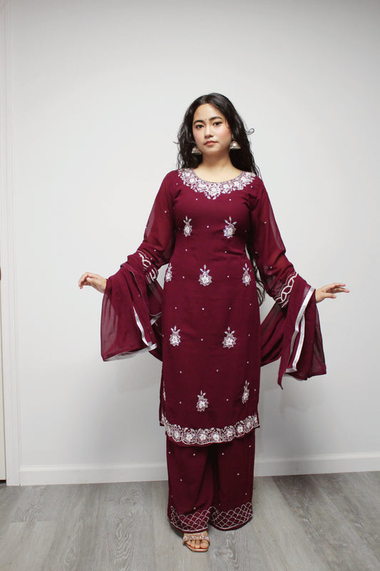Hand-worked Palazzo Set with matching dupatta.